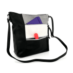 Цветна чанта за през рамо с много джобчета - черна