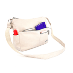 Чанта за през рамо с 2 отделения и много джобчета - бяла