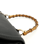 Дамска чанта от естествена кожа с бамбукова дръжка - лавандула 