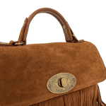 Дамска чанта от естесвен велур - керемидено кафява 