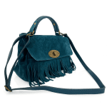 Дамска чанта от естесвен велур - синя 