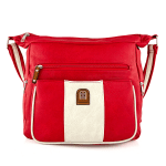 Чанта за през рамо с 2 отделения и много джобчета - червено/бежово