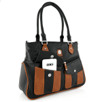 Дамска чанта тип торба с 2 отделения - черно/керемидено кафяво