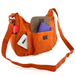 Чанта за през рамо от плат с 2 отделения и много джобчета - оранжева