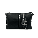 Чанта за през рамо с 3 отделения и цветна дръжка - черна
