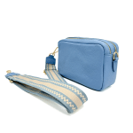 Чанта за през рамо от естествена кожа с 2 дръжки - светло синя  
