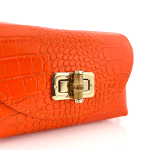 Чанта за през рамо от естествена кожа с бамбукови детайли Sofia - оранжева