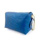 Чанта за през рамо от естествена кожа с бамбукови детайли Sofia - тъмно синя 
