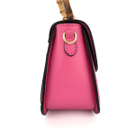 Дамска чанта от естествена кожа с бамбукова дръжка - лайм 