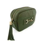 Чанта за през рамо от естествена кожа Lorena - маслено зелена 