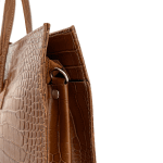 Бизнес чанта от естествена кожа с крокодилски принт - бежова