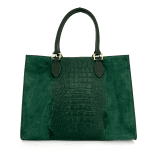 Дамска чанта от естествена кожа с детайли от естесвен велур - бордо