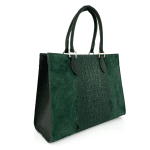 Дамска чанта от естествена кожа с детайли от естесвен велур - маслено зелена