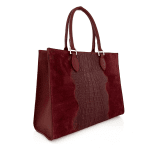Дамска чанта от естествена кожа с детайли от естесвен велур - бордо