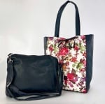 КОМПЛЕКТ - голяма дамска чанта с цветен принт + чанта за през рамо