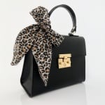 Луксозна чанта от естествена кожа с фишу - черна