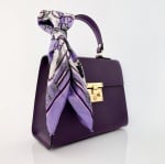 Луксозна чанта от естествена кожа с фишу - тъмно лилава