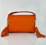 Чанта за през рамо от естествена кожа с 2 дръжки Rina - оранжева
