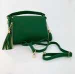 Дамска чанта за през рамо от естествена кожа с 2 дръжки - зелена