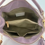 Дамска чанта за през рамо от естествена кожа с 2 дръжки - лавандула