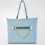 Капитонирана дамска чанта - светло синя