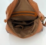 2 в 1 - Раница и чанта с опушен ефект - тъмно кафява