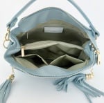 Дамска чанта за през рамо от естествена кожа с 2 дръжки - светло синя