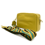 Чанта за през рамо от естествена кожа с крокодилски принт Bella - светло зелена 