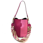 Дамска чанта от естествена кожа с 2 дръжки - бяло/червено