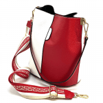 Дамска чанта от естествена кожа с 2 дръжки - бяло/червено