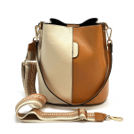 Дамска чанта от естествена кожа с 2 дръжки - бежово/керемидено кафяво