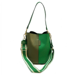 Дамска чанта от естествена кожа с 2 дръжки - зелено/тъмно зелено
