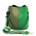 Дамска чанта от естествена кожа с 2 дръжки - зелено/тъмно зелено