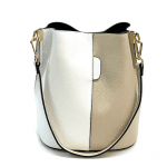 Дамска чанта от естествена кожа с 2 дръжки - бежово/светло кафяво