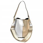 Дамска чанта от естествена кожа с 2 дръжки - бяло/бежово
