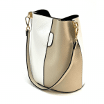 Дамска чанта от естествена кожа с 2 дръжки - бежово/светло кафяво
