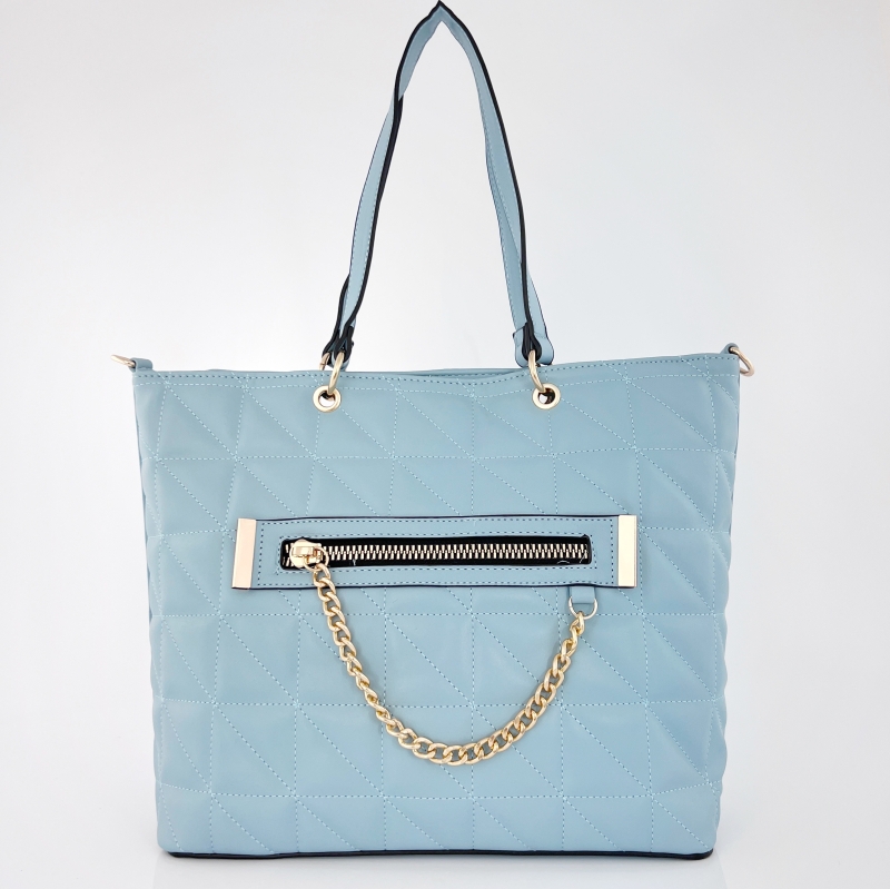 Капитонирана дамска чанта - светло синя 
