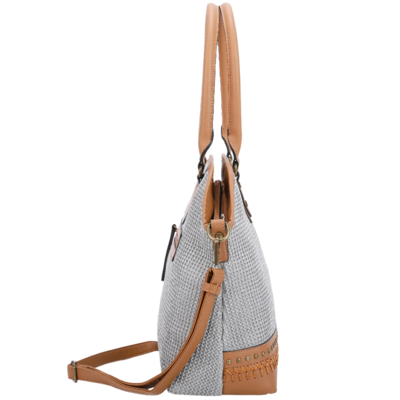 Дамска чанта с елементи от плетена слама 