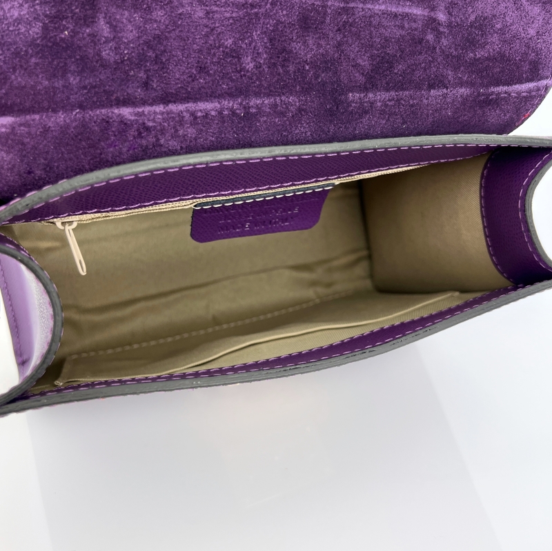 Луксозна чанта от естествена кожа с фишу - тъмно лилава 